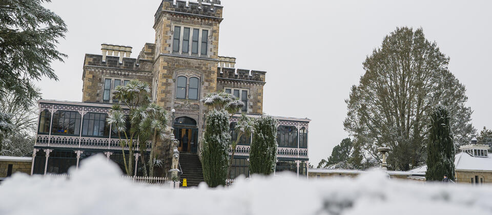 Snow at Larnach Castle, Dunedin