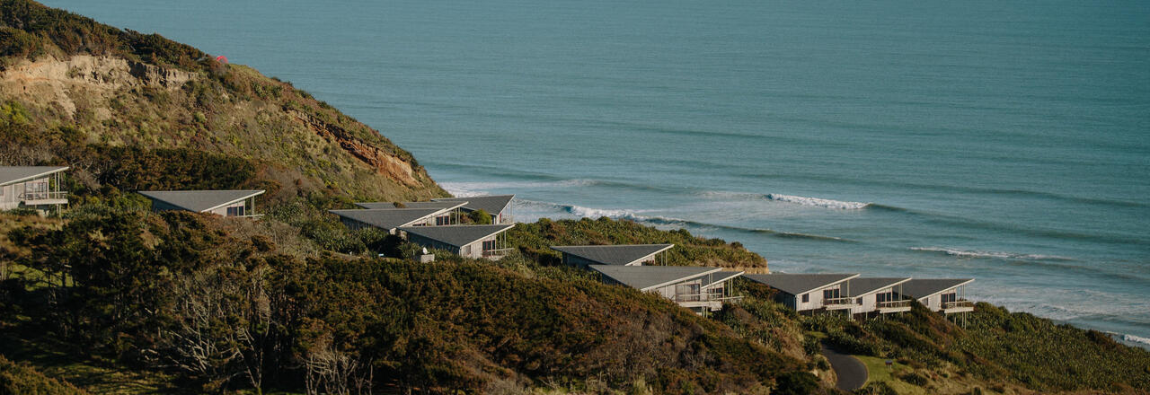 Castaways Resort, Karioitahi Beach, Auckland, aerial