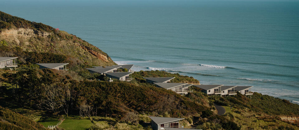 Castaways Resort, Karioitahi Beach, Auckland, aerial