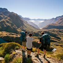 Hikers on the Routeburn Track, Fiordland.