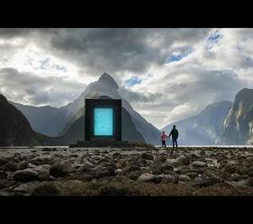 An Earth Portal has appeared in Milford Sound, New Zealand, ahead of A MINECRAFT MOVIE launch, coming to cinemas in April 2025